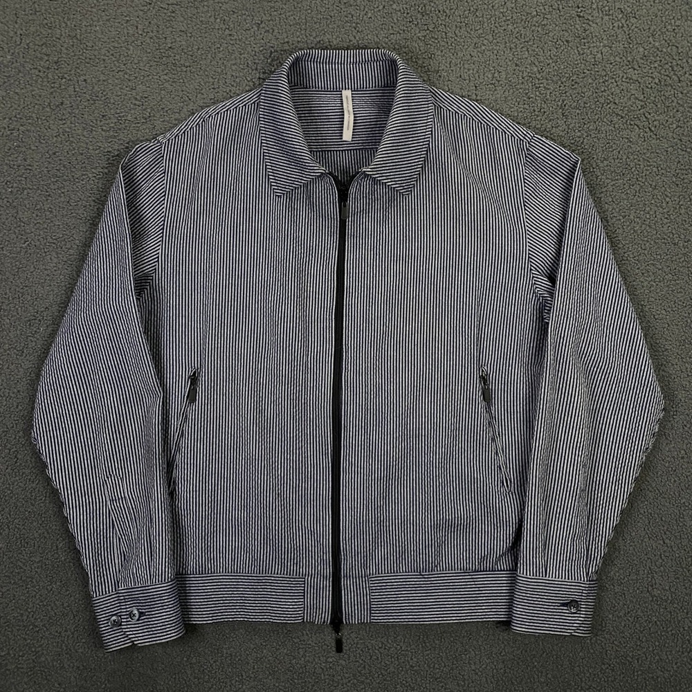 Samuelsohn Weekend Jacket size 44R Seer Sucker Blue Harrington Bomber Blue